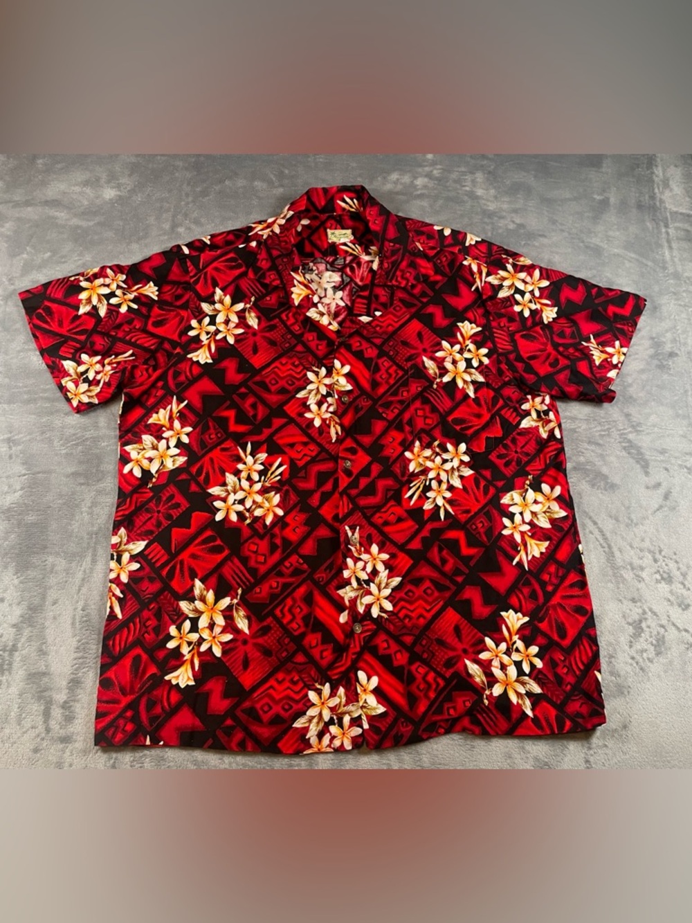VTG 60s Hawaiiana Made In Hawaii Red Yellow Floral Hawaiian Shirt Cotton See Des